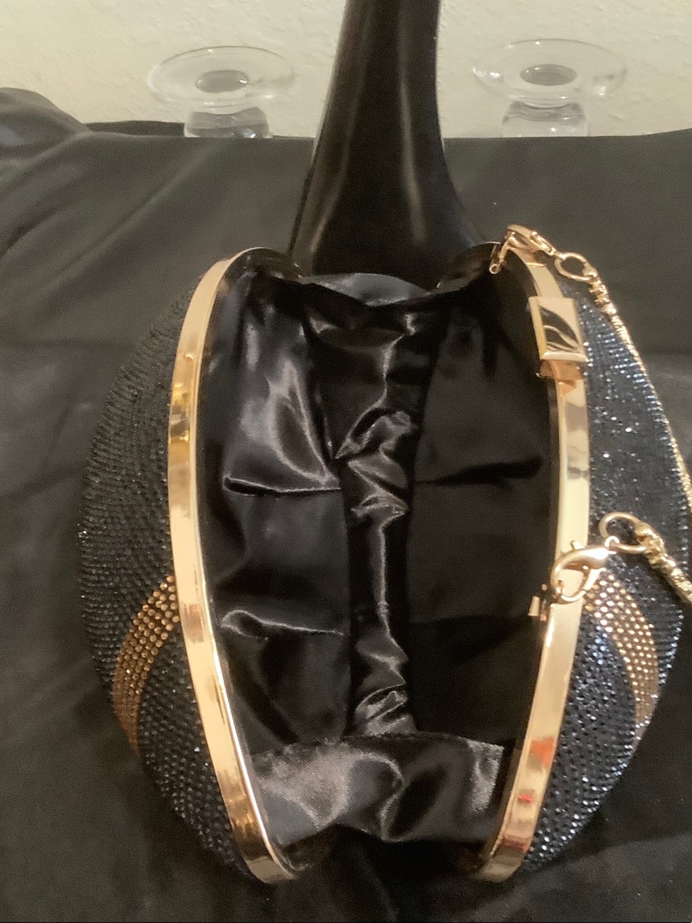Black and Gold Sequin Evening Clutch Football - Picture 3 of 5
